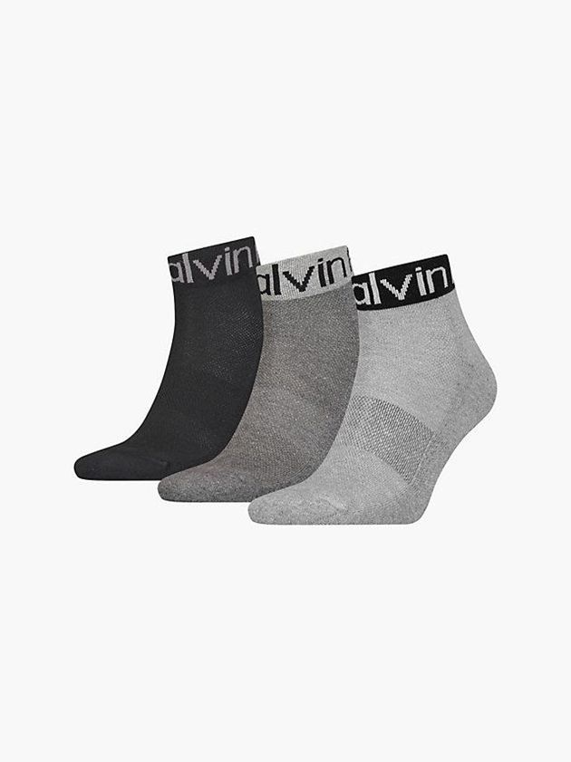Grey Calvin Klein 3 Pack Logo Ankle Men Socks | IMBQ-41723