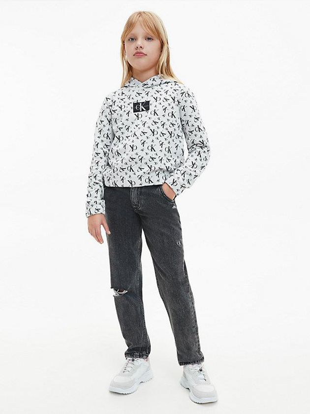 Grey Calvin Klein Allover Logo Girls's Hoodie | LJZQ-74283