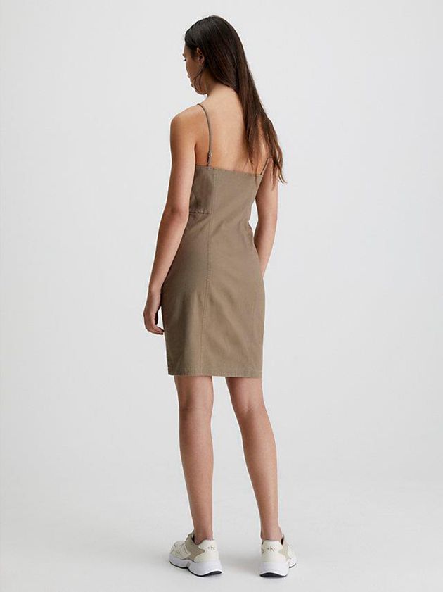 Grey Calvin Klein Cotton Canvas Button-Through Women Dress | MRCZ-73240