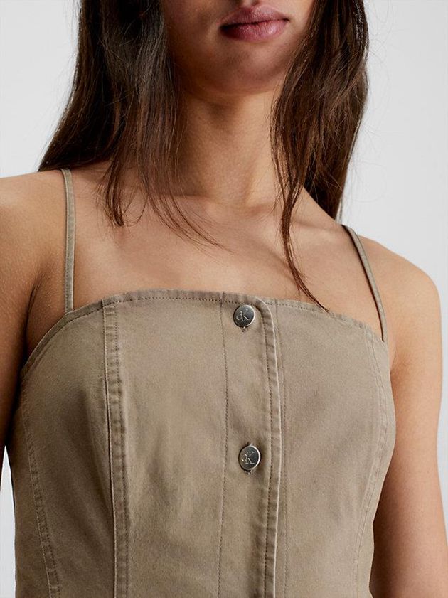 Grey Calvin Klein Cotton Canvas Button-Through Women Dress | MRCZ-73240