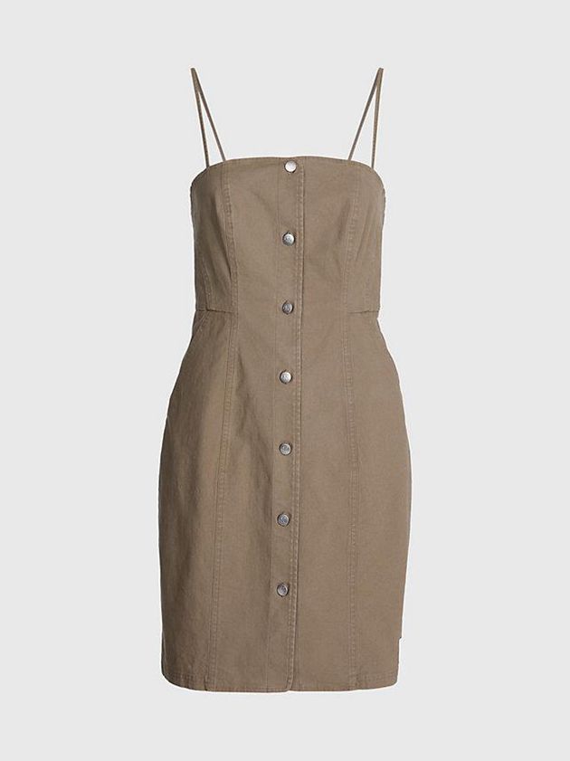 Grey Calvin Klein Cotton Canvas Button-Through Women Dress | MRCZ-73240