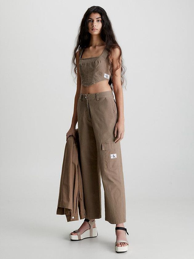 Grey Calvin Klein Cotton Canvas Cargo Women Pants | WFHP-67240