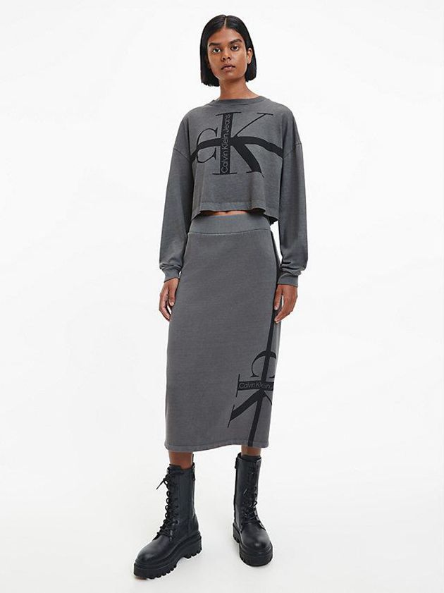 Grey Calvin Klein Cotton Terry Logo Midi Women Skirt | VSUJ-38079