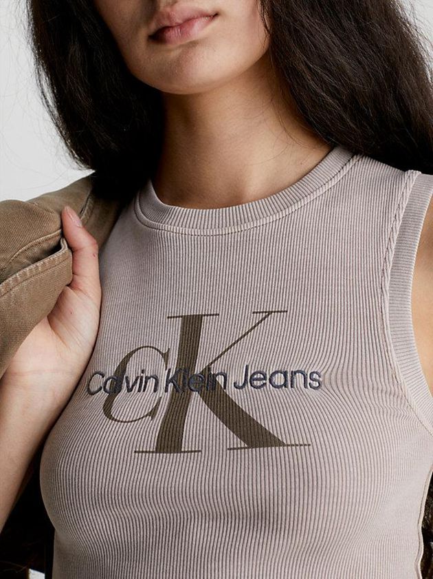 Grey Calvin Klein Cropped Monogram Tank Women Top | QKIJ-95762