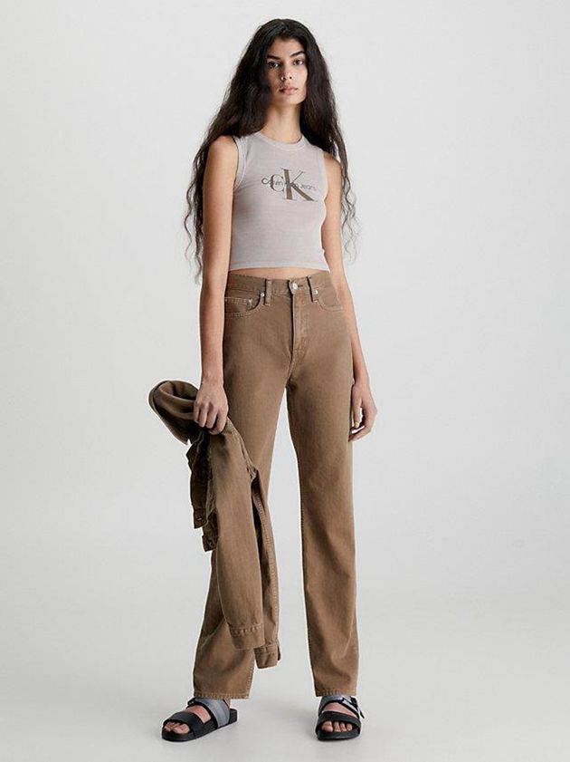 Grey Calvin Klein Cropped Monogram Tank Women Top | QKIJ-95762