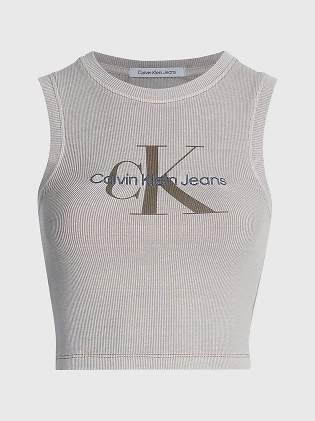 Grey Calvin Klein Cropped Monogram Tank Women Top | QKIJ-95762