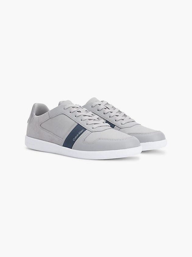 Grey Calvin Klein Leather And Recycled Nylon Men Sneakers | SJCK-71623