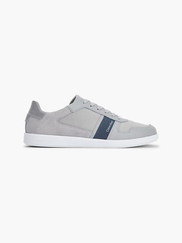 Grey Calvin Klein Leather And Recycled Nylon Men Sneakers | SJCK-71623
