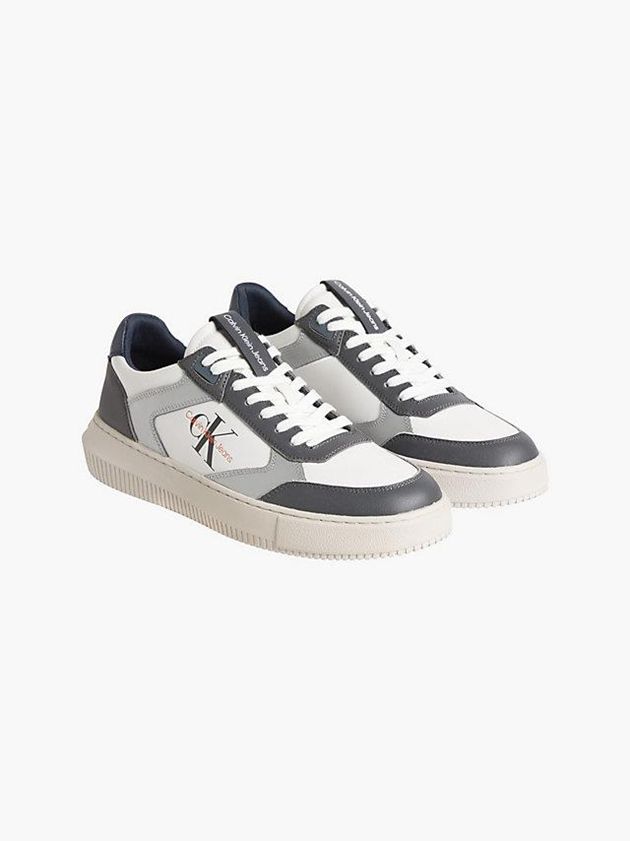 Grey Calvin Klein Leather Men Sneakers | PEAR-40132