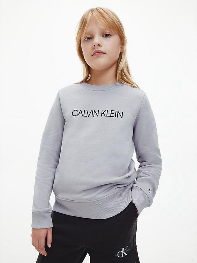 Grey Calvin Klein Logo Girls's Sweatshirt | DQYE-34867