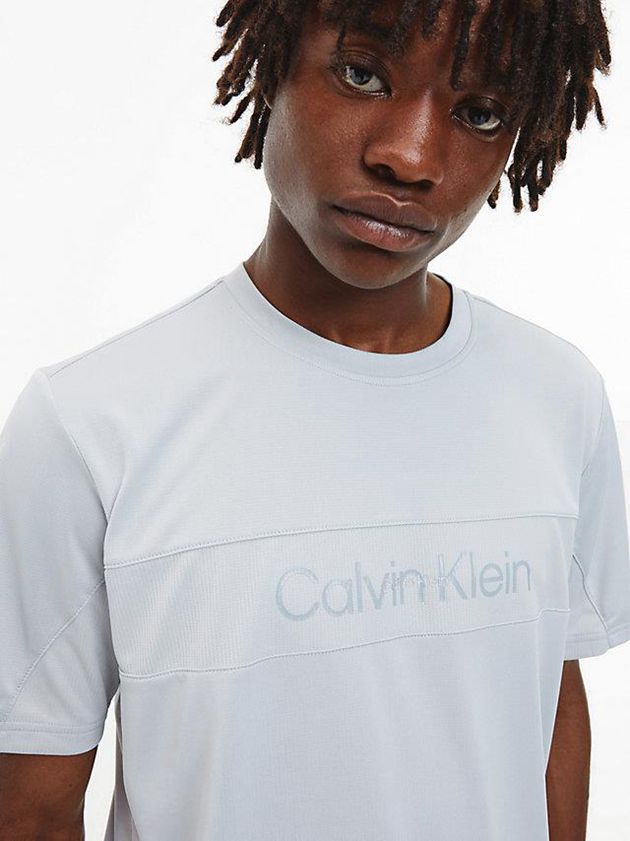 Grey Calvin Klein Logo Gym Men T-Shirt | EACB-02376