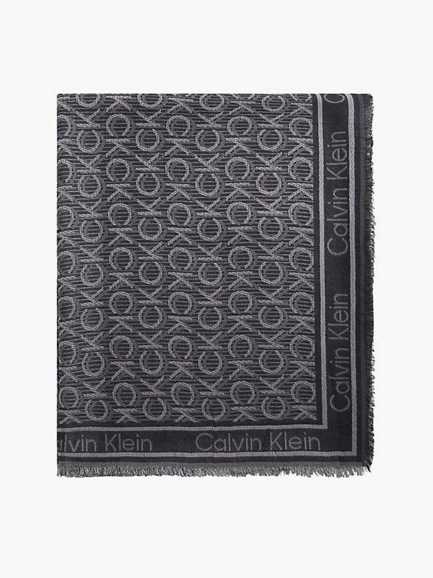 Grey Calvin Klein Logo Jacquard Women Scarf | NDUB-90173
