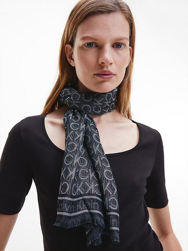 Grey Calvin Klein Logo Jacquard Women Scarf | NDUB-90173