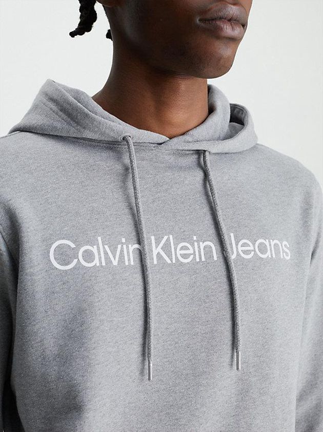 Grey Calvin Klein Logo Men Hoodie | ITRP-52903