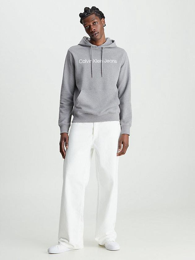 Grey Calvin Klein Logo Men Hoodie | ITRP-52903