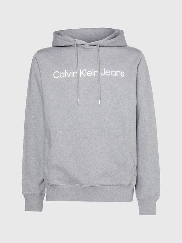 Grey Calvin Klein Logo Men Hoodie | ITRP-52903