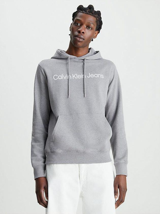 Grey Calvin Klein Logo Men Hoodie | ITRP-52903