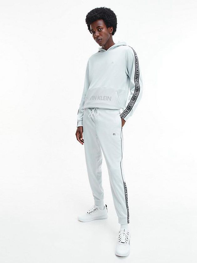 Grey Calvin Klein Logo Tape Fleece Men Joggers | GHMU-24956