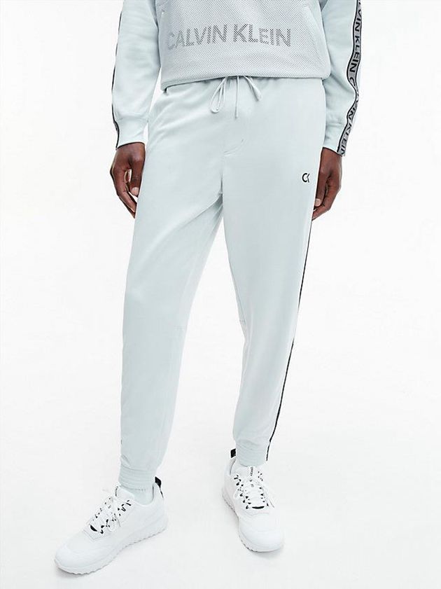 Grey Calvin Klein Logo Tape Fleece Men Joggers | GHMU-24956