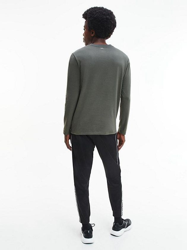 Grey Calvin Klein Long Sleeve Logo Gym Men T-Shirt | PIJU-64089