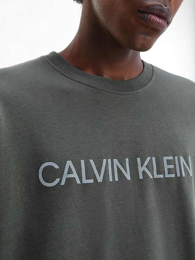 Grey Calvin Klein Long Sleeve Logo Gym Men T-Shirt | PIJU-64089