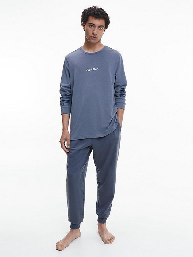 Grey Calvin Klein Lounge Long-Sleeve - Modern Structure Men T-Shirt | COAM-26089