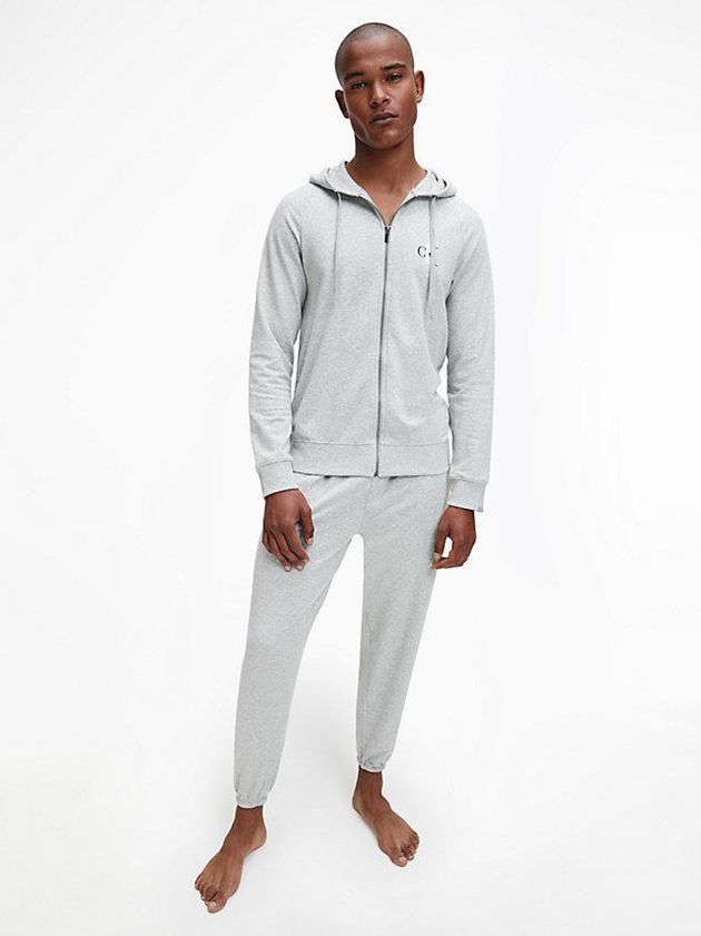 Grey Calvin Klein Lounge Zip Up - CK One Men Hoodie | XJUD-95728