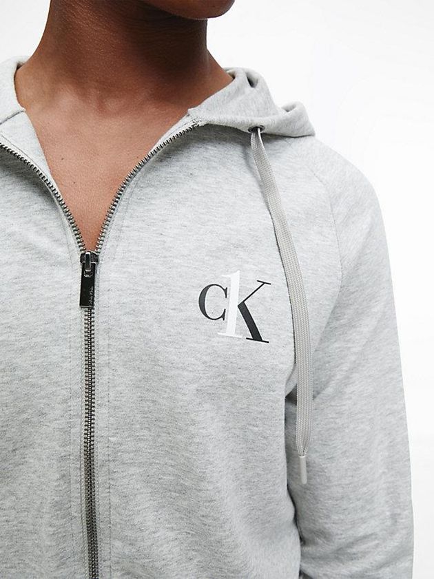 Grey Calvin Klein Lounge Zip Up - CK One Men Hoodie | XJUD-95728