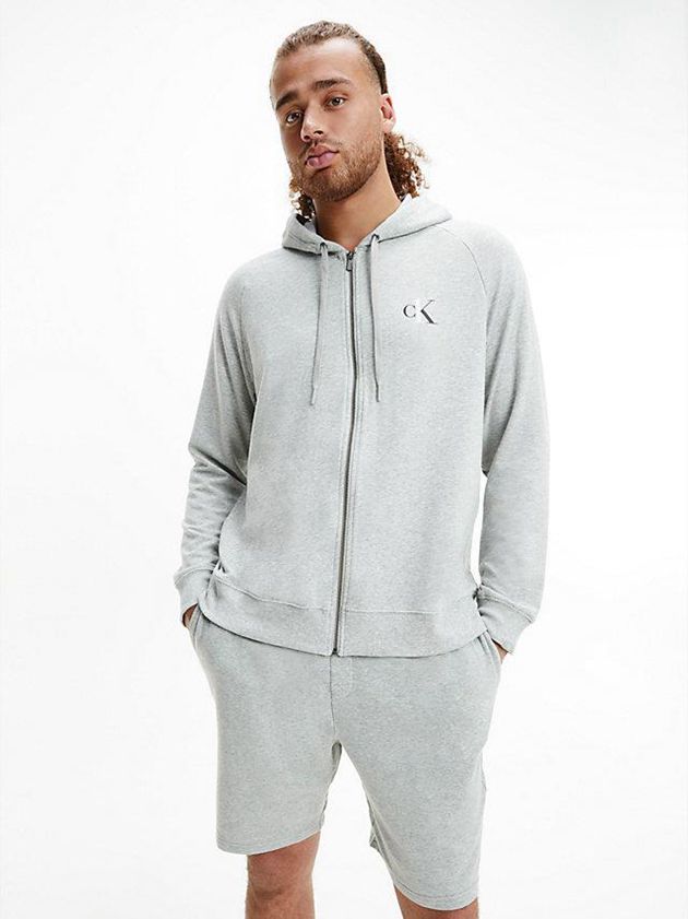 Grey Calvin Klein Lounge Zip Up - CK One Men Hoodie | XJUD-95728