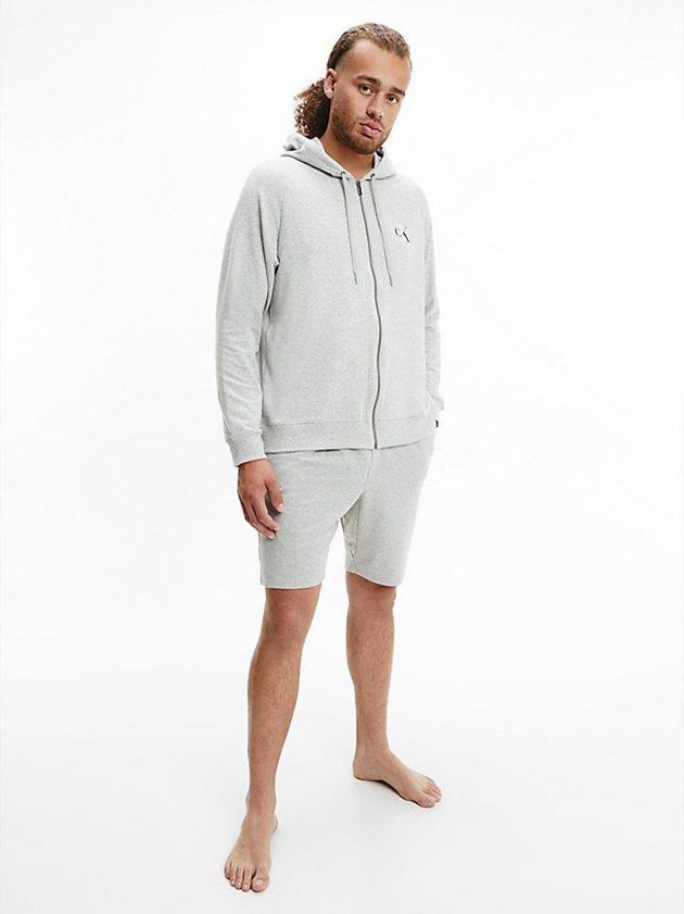 Grey Calvin Klein Lounge Zip Up - CK One Men Hoodie | XJUD-95728