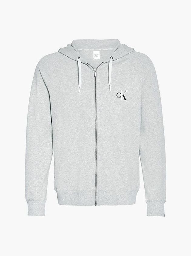Grey Calvin Klein Lounge Zip Up - CK One Men Hoodie | XJUD-95728