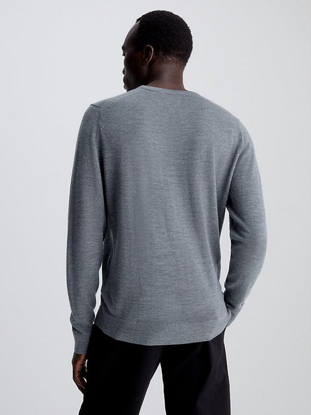 Grey Calvin Klein Merino Wool Jumper Men Sweater | MWVL-37412