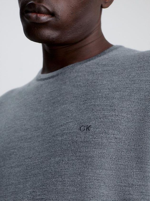 Grey Calvin Klein Merino Wool Jumper Men Sweater | MWVL-37412
