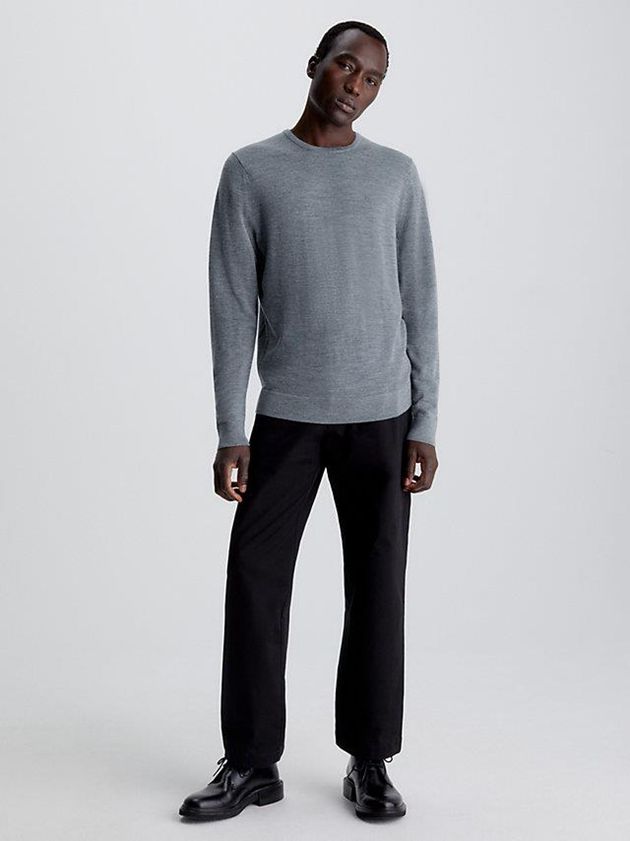 Grey Calvin Klein Merino Wool Jumper Men Sweater | MWVL-37412