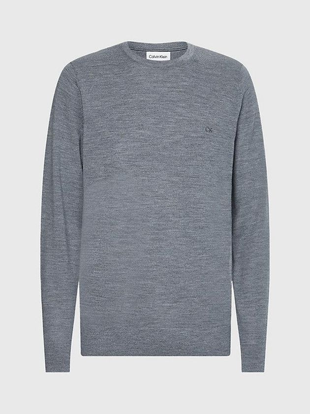Grey Calvin Klein Merino Wool Jumper Men Sweater | MWVL-37412