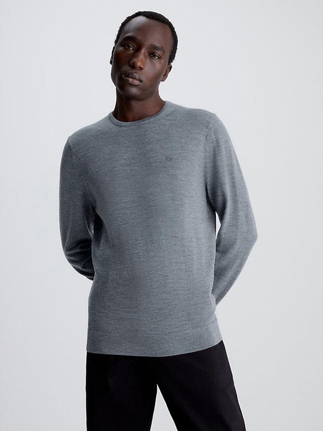 Grey Calvin Klein Merino Wool Jumper Men Sweater | MWVL-37412