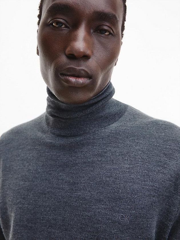 Grey Calvin Klein Merino Wool Roll Neck Jumper Men Sweater | KQAG-38041