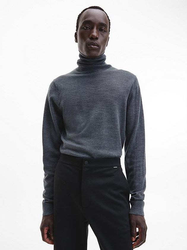 Grey Calvin Klein Merino Wool Roll Neck Jumper Men Sweater | KQAG-38041