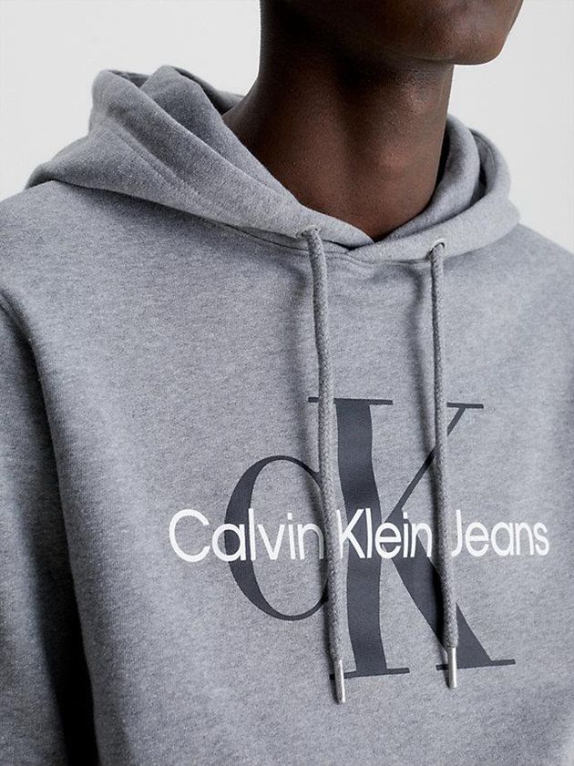Grey Calvin Klein Monogram Men Hoodie | FWTZ-85319