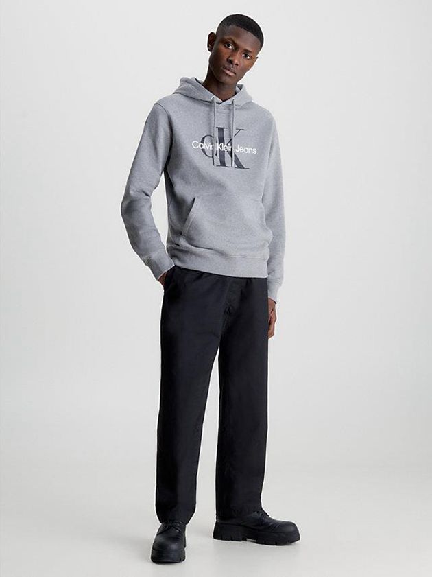 Grey Calvin Klein Monogram Men Hoodie | FWTZ-85319