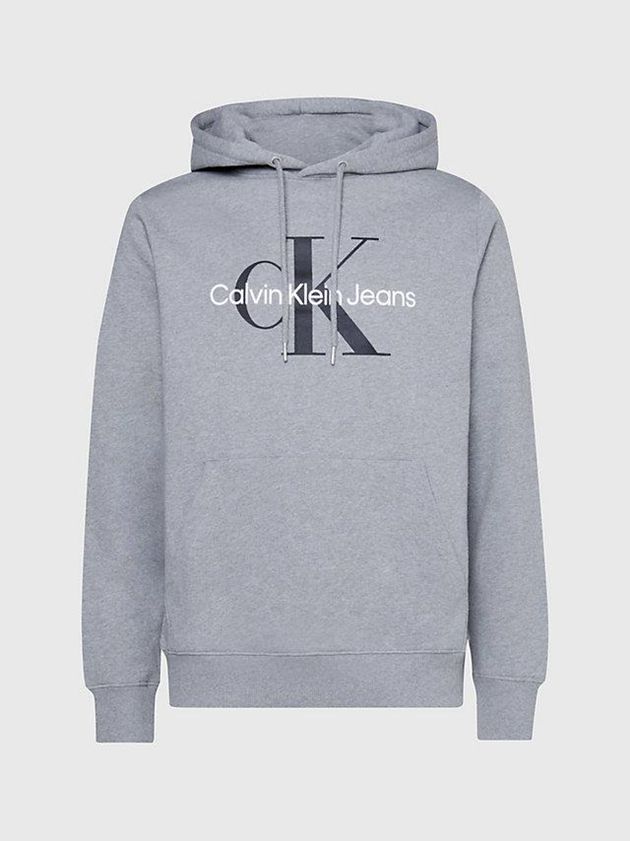 Grey Calvin Klein Monogram Men Hoodie | FWTZ-85319