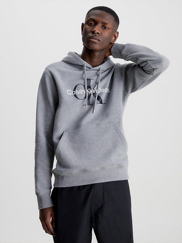 Grey Calvin Klein Monogram Men Hoodie | FWTZ-85319