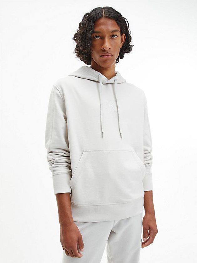 Grey Calvin Klein Monogram Men Hoodie | SNPO-82417