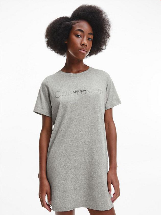 Grey Calvin Klein Night Shirt - Embossed Icon Women Top | ZYCJ-25683