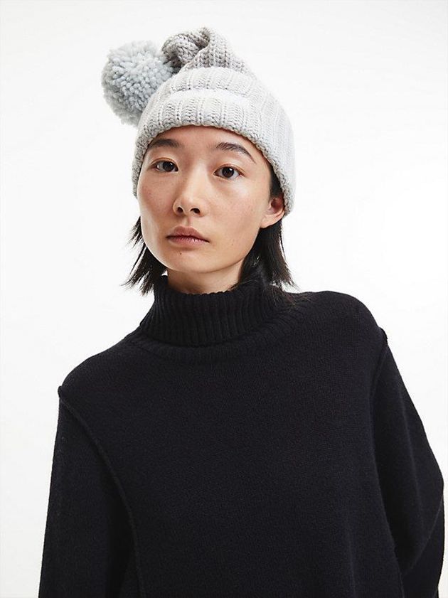 Grey Calvin Klein Organic Cotton Blend Pom-Pom Women Beanie | QDJM-61523
