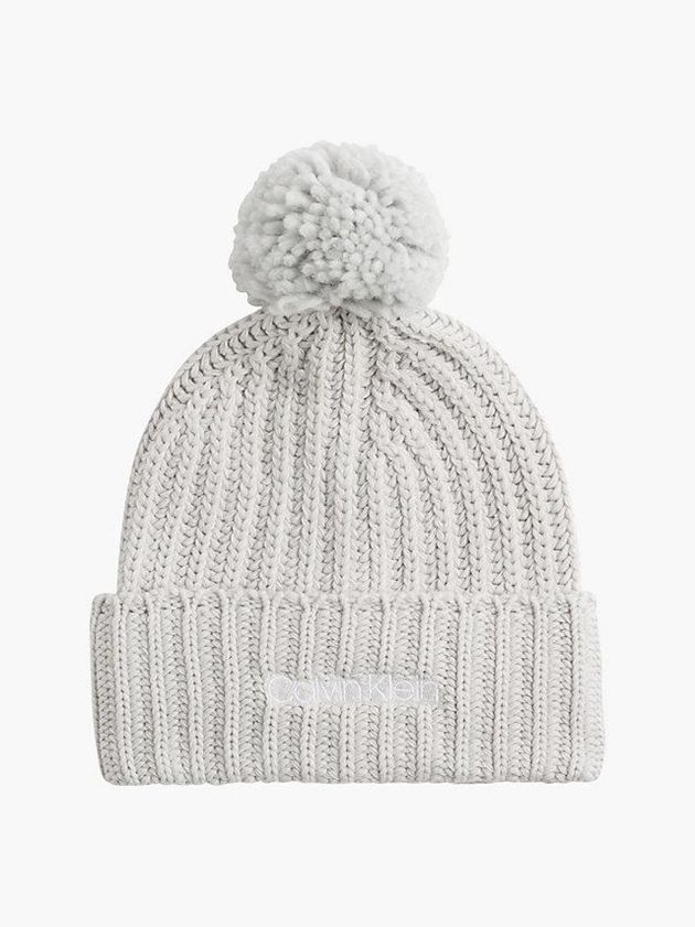 Grey Calvin Klein Organic Cotton Blend Pom-Pom Women Beanie | QDJM-61523