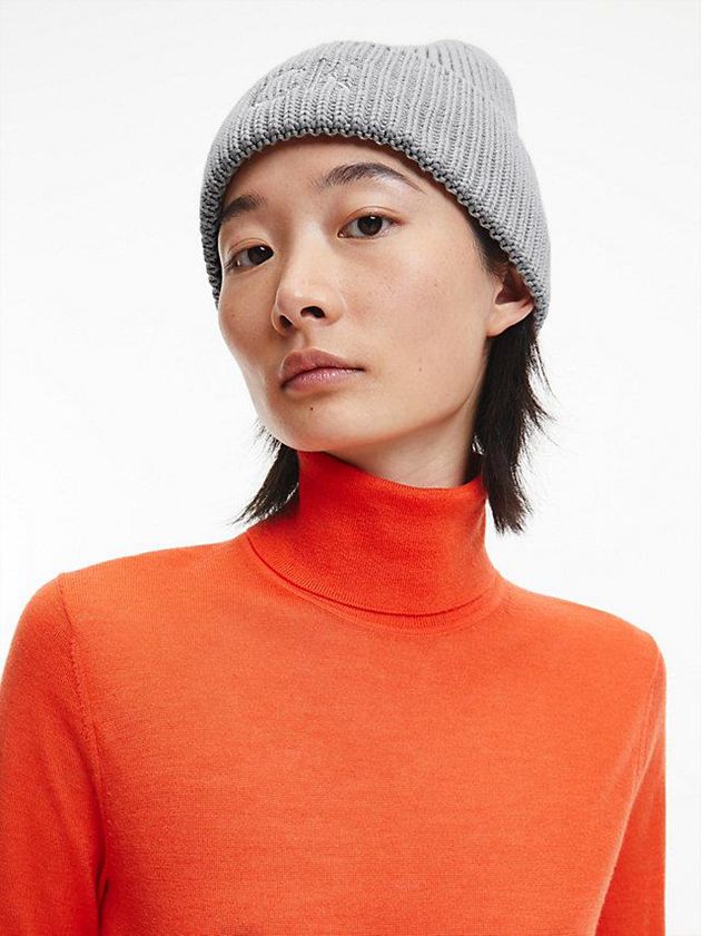 Grey Calvin Klein Organic Cotton Blend Women Beanie | AGRN-72140