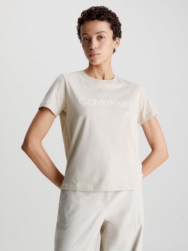 Grey Calvin Klein Organic Cotton Logo Women T-Shirt | UZNJ-79438