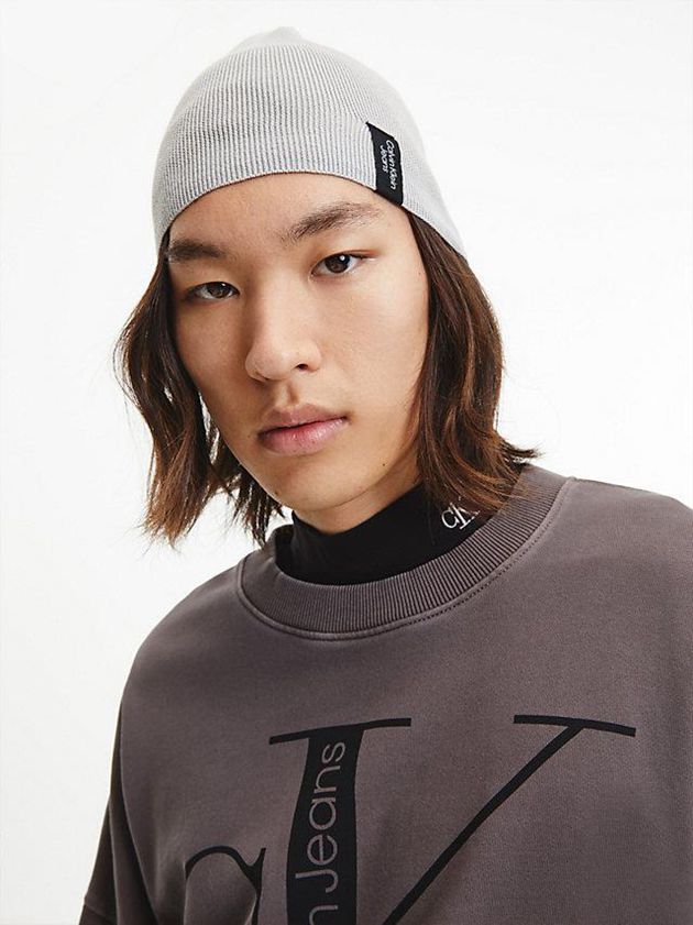 Grey Calvin Klein Organic Cotton Men Beanie | EZLQ-97342