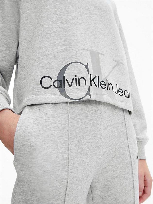 Grey Calvin Klein Oversized Cut Off Girls's Sweatshirt | ROPV-17490